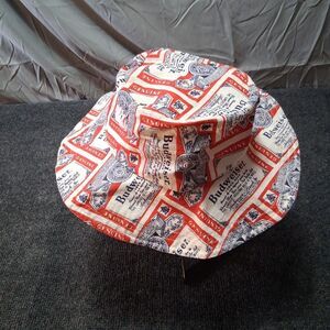 Budweiser Beer Vintage Bucket Hat All Over Print Red White Logo Mens Onesize